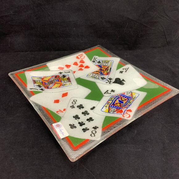 Peggy Karr Fused Glass Playing Cards Serving Platter Bridge Poker Signed 2006 - Picture 10 of 11